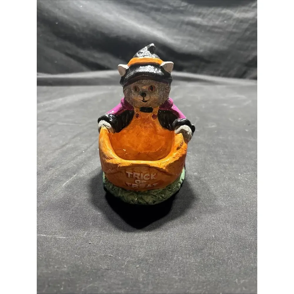 Trick Or Treat Cat Trinket Holder Ceramic, Handpainted bowl decoration